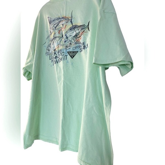 Mens shirt Columbia lime green fishing pic back short sleeve PFG tee shirt. XXL - Picture 3 of 9